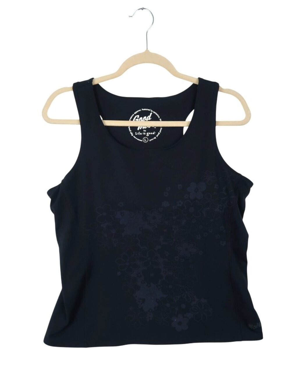 Life Is Good Move L Women's Racerback Tank Floral Graphic Black Athletic